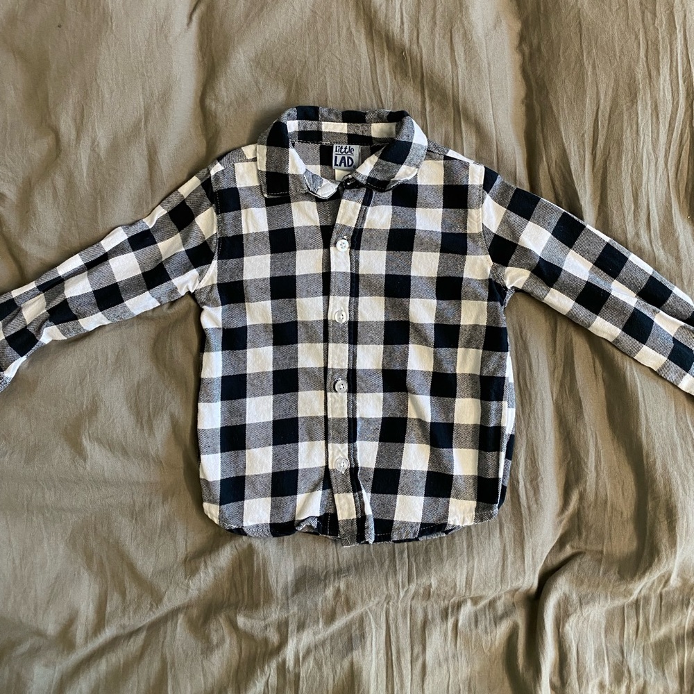 Black and White Plaid Flannel Button Up Shirt Size 2T